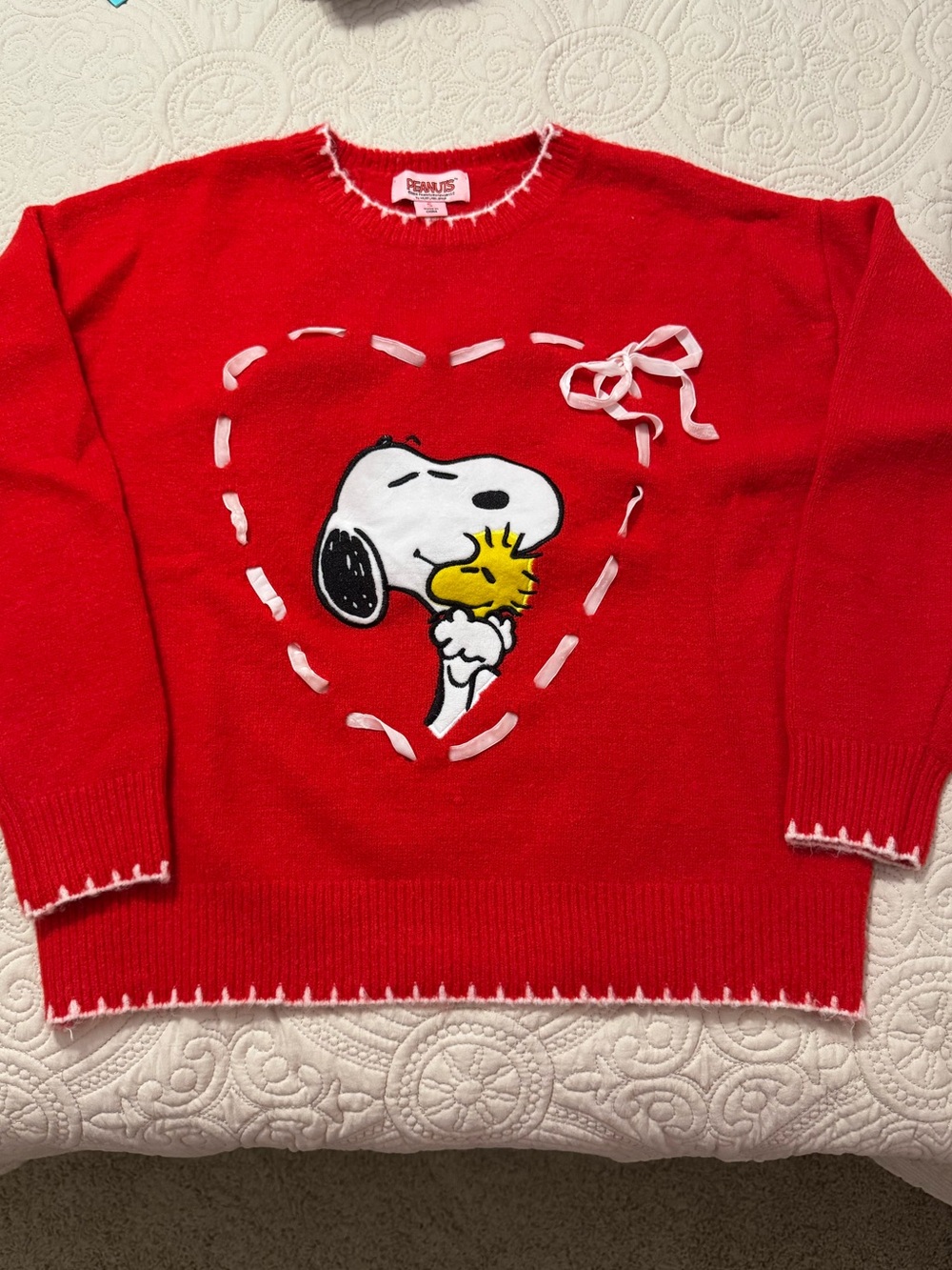 Peanuts Red Snoopy & Woodstock Heart Crewneck Sweater